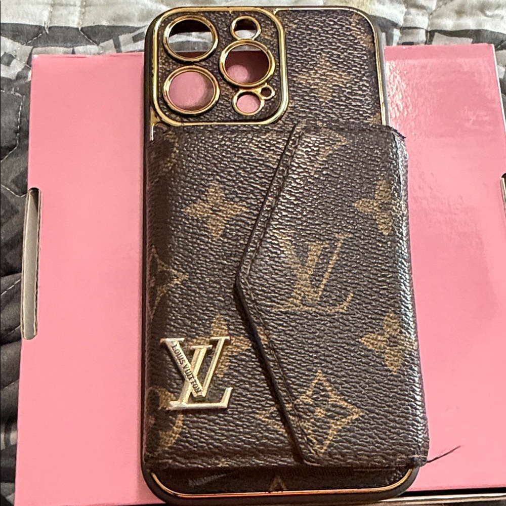 Luxury Brown Monogram Wallet Phone Case with Gold Accent!!!🔥🔥🔥🔥IPHONE 15 PRO MAX